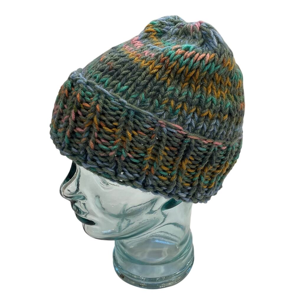 Multicolor Hand Knit Chunky Knit Cuffed Beanie / Hat, OS